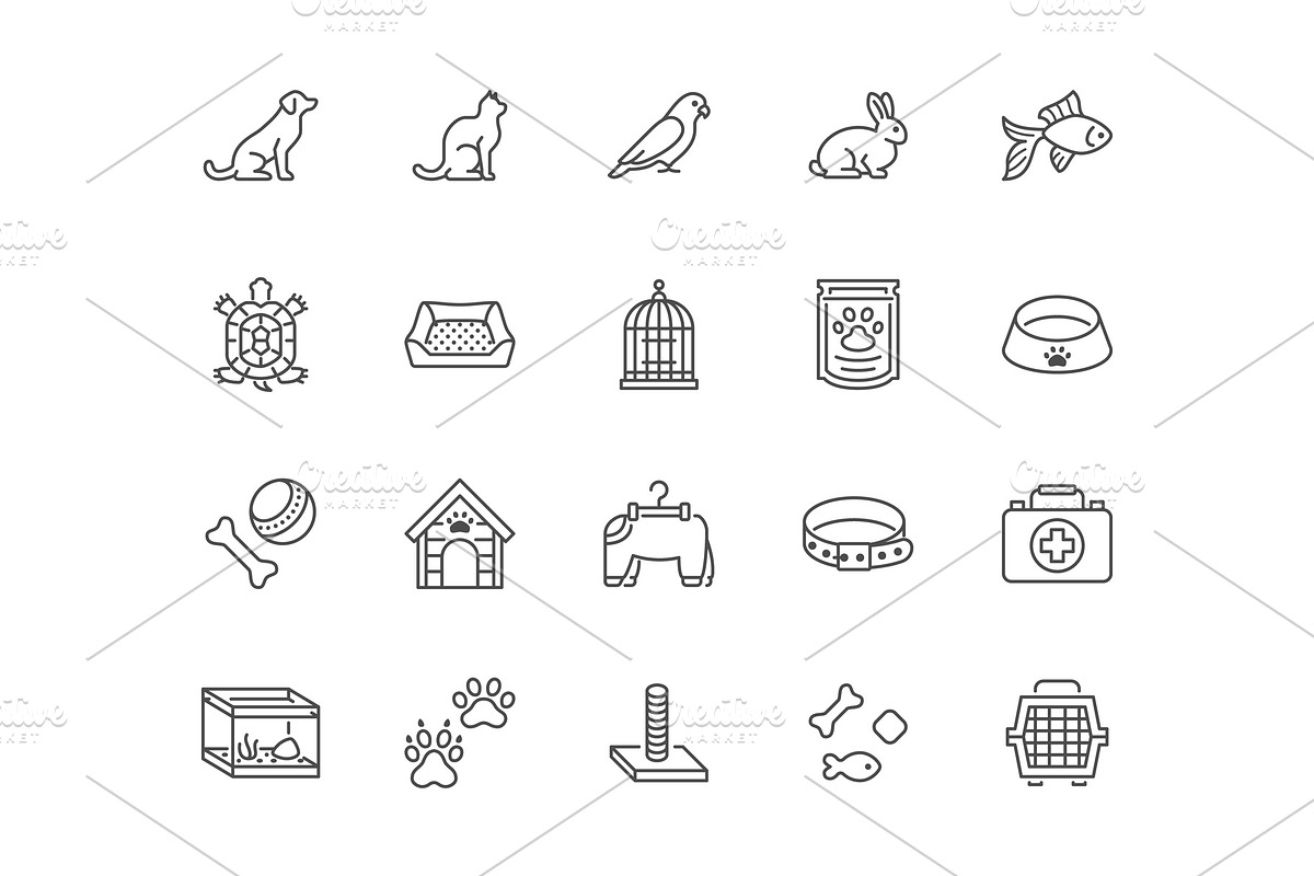 Pet Shop Line Icons, an Outline Icon by Nadiinko
