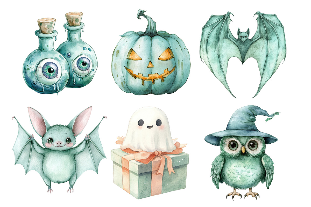 Pastel Mint Halloween Clipart, an Illustration by SinaCreation (Photo 3 of 4)