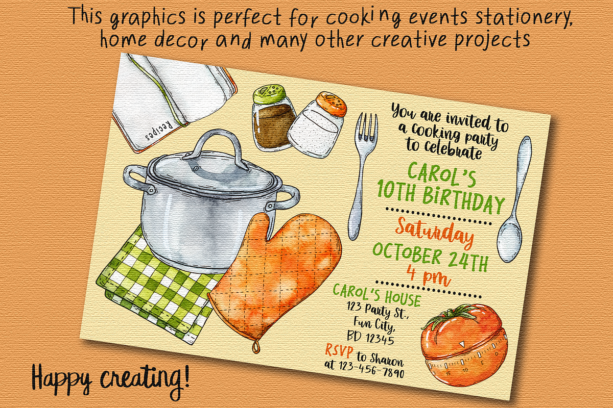 Cooking supplies watercolor clipart, an Object Graphic by Trinibis (Photo 4 of 5)
