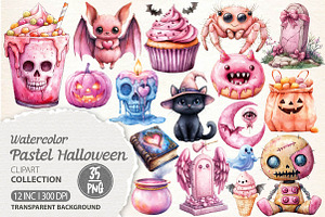 Pink Pastel Halloween Clipart, an Illustration by Dream Creation