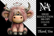 Whimsical Valentine Highland Cow PNG, an Animal Illustration by RobertsArt (Thumbnail 2 of 6)
