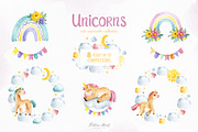 Unicorns.Cute watercolor collection, an Animal Illustration by Kate_Rina (Thumbnail 8 of 16)