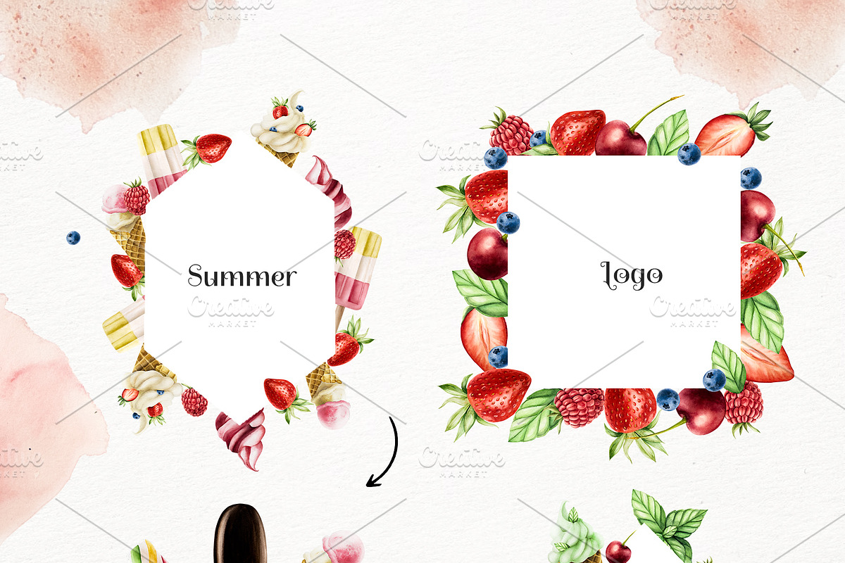 Ice cream watercolor collection, a Food Illustration by Navenzeles (Photo 7 of 12)