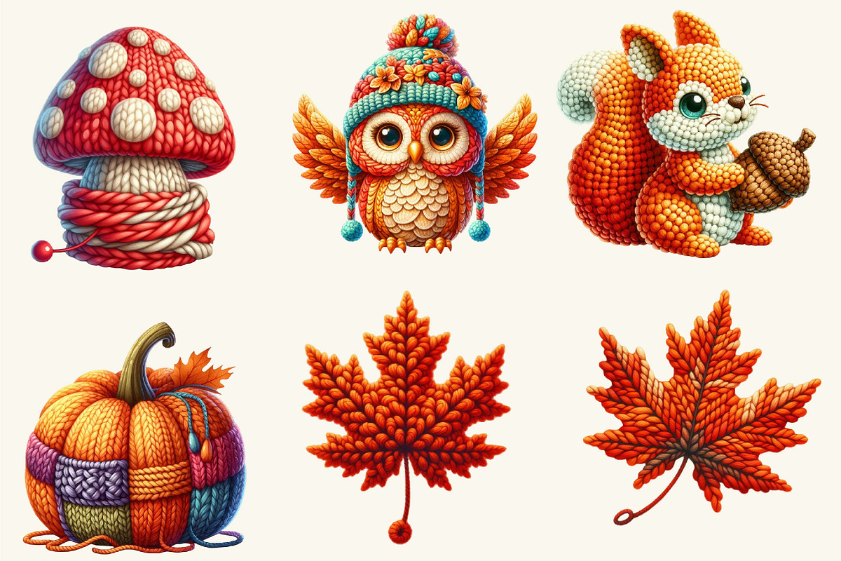 Watercolor Crochet Autumn Clipart, a Work Illustration by cherrydesign (Photo 2 of 4)