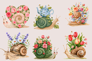 Cute Whimsical Snail Flower Clipart