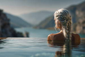Woman relaxes in calm water, a Photo by Beautiful things