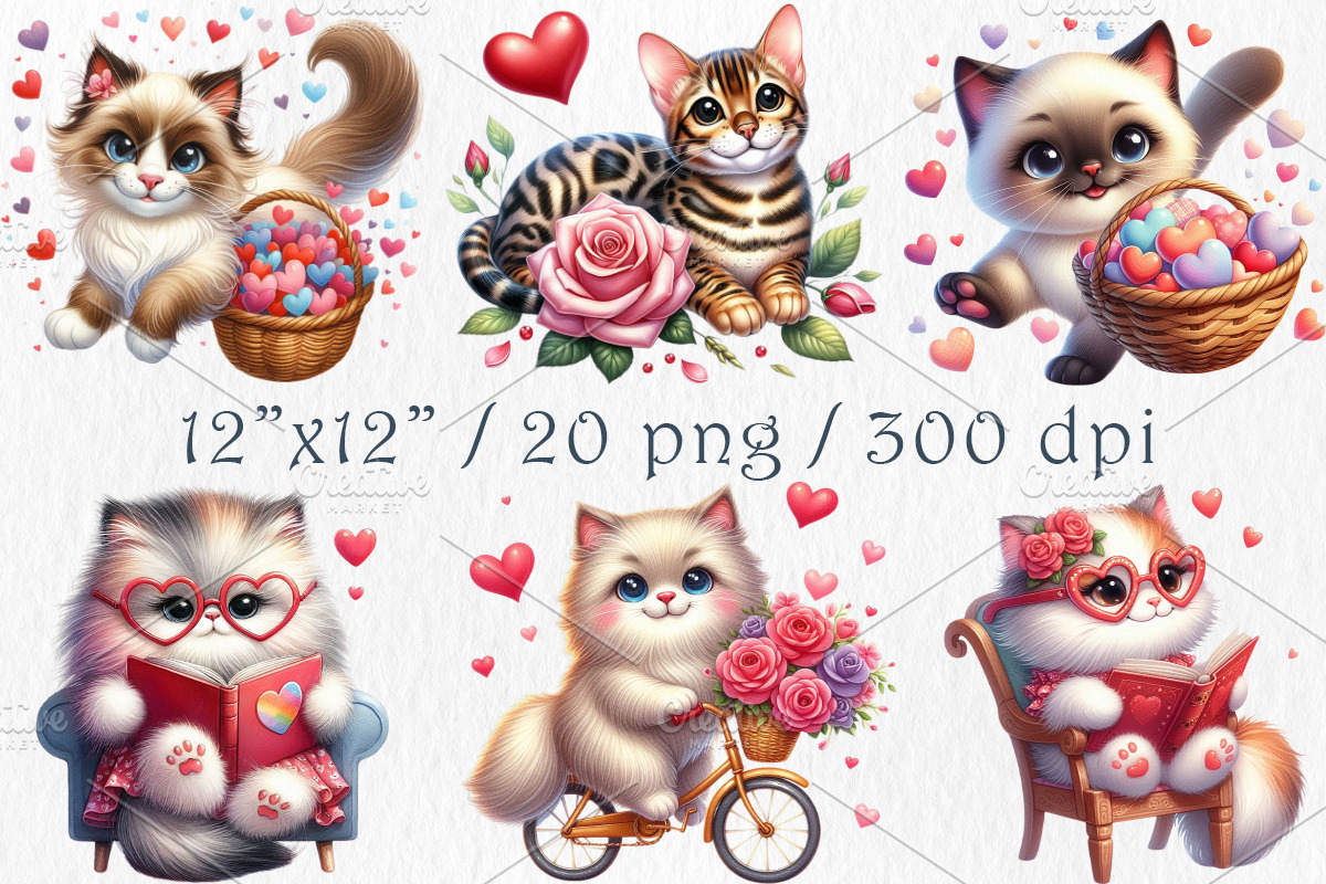Valentine Kitten Clipart, a Decorative Illustration by GalaDesign03 (Photo 2 of 5)