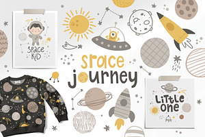 Space Journey Kids clipart set