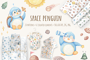 Space Penguin Clipart & Patterns, a Pattern Graphic by Lagniappe Art (Thumbnail 1 of 15)