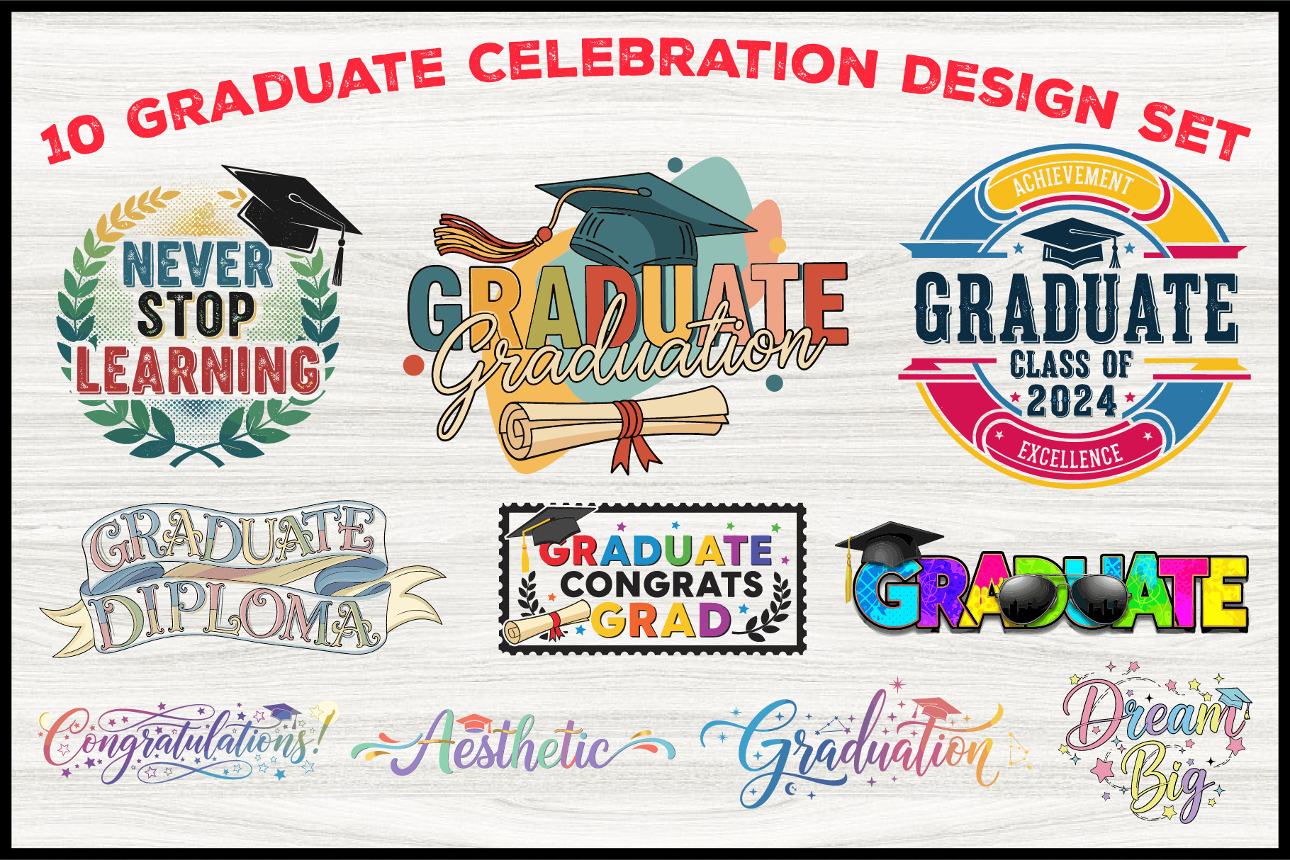 10 Graduation Celebration Design Set, an Education Illustration by Artivon