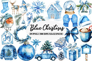 Blue Christmas Clipart, an Illustration by Daily.Designs