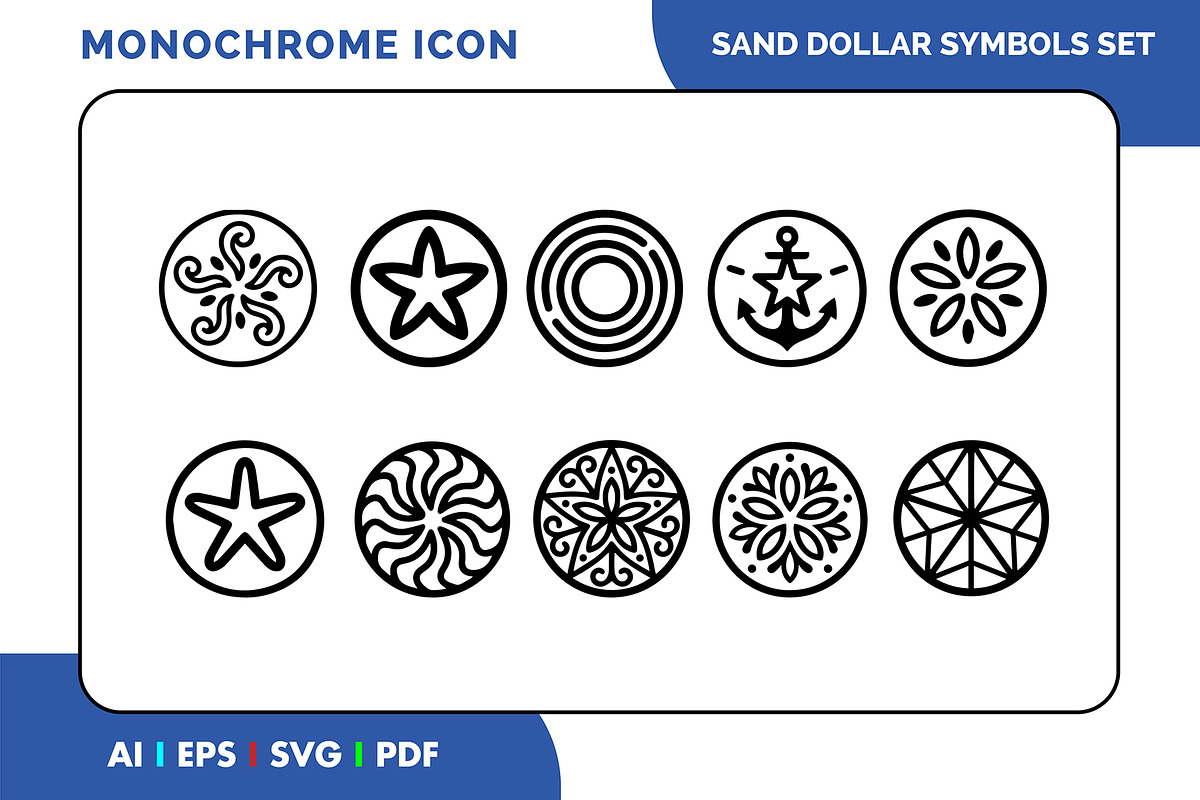 Coastal Marine Sand Dollar Icon Set, an Outline Icon by Fontmine Studio (Photo 1 of 3)