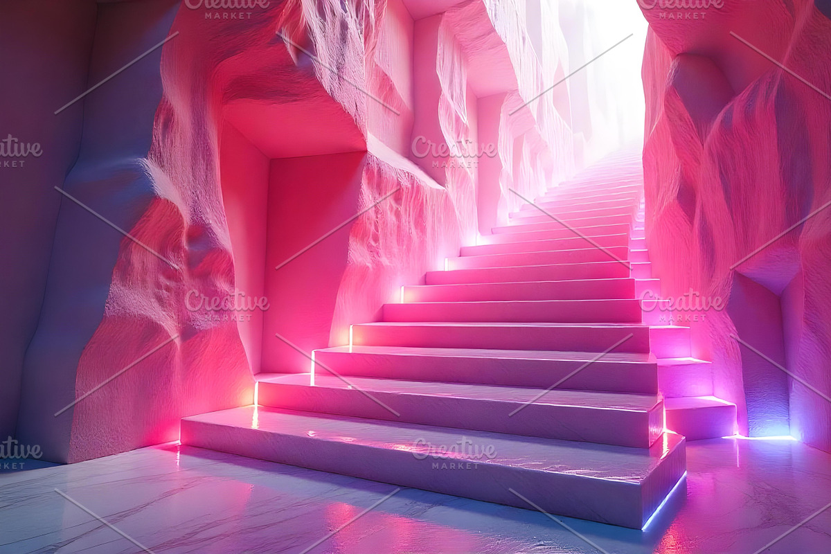 Neon Staircase Futuristic Cave Photo, a Background Graphic by Aura Canyon HQ (Photo 1 of 7)