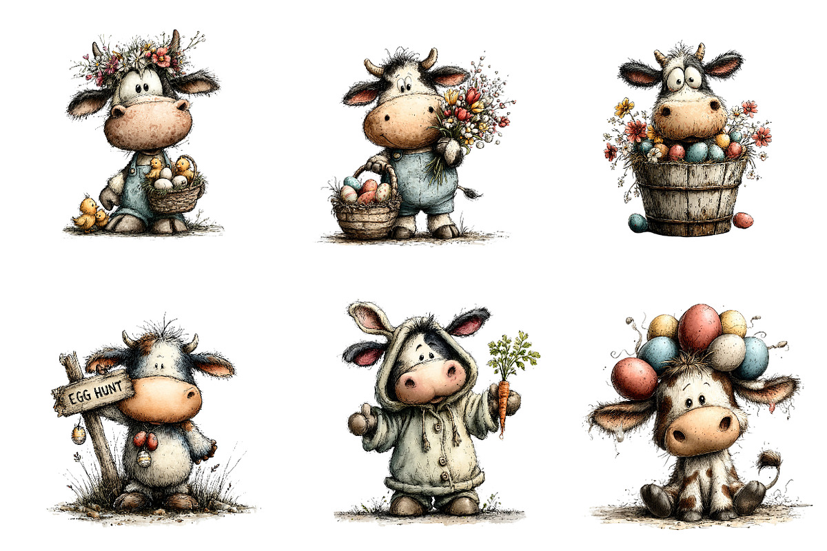 Whimsical Easter cow clipart, an Illustration by CreationArt (Photo 6 of 7)