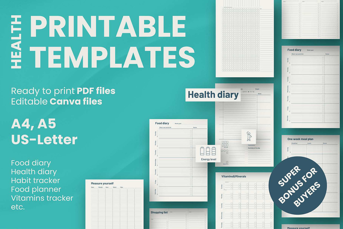 A5 planner inserts Food diary Canva, a Stationery Template by Handy Template (Photo 1 of 8)
