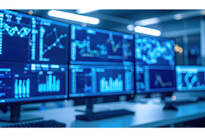 Digital trading floor with multiple, a Business Photo by Igor Tichonow