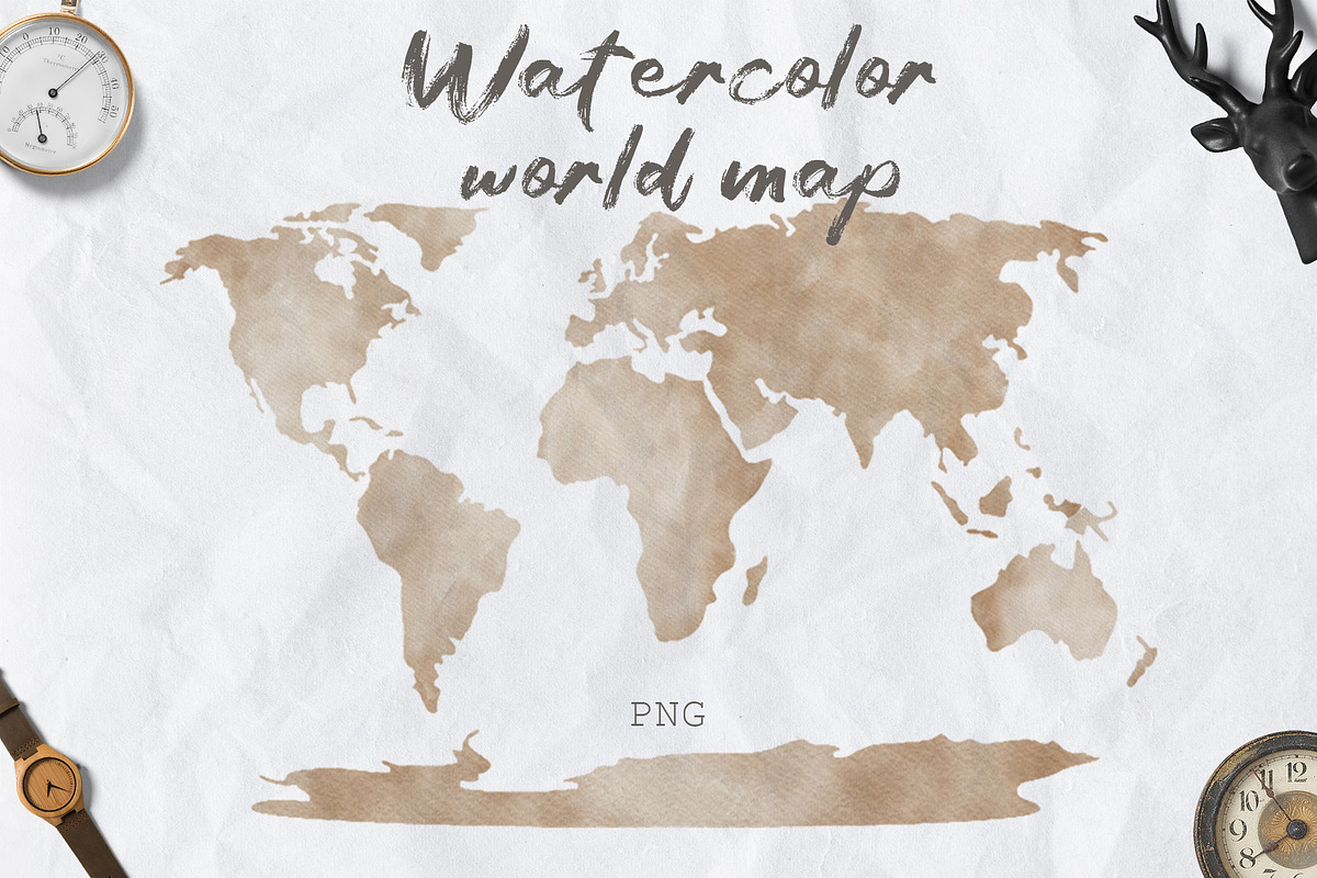 Watercolor world map PNG, a Decorative Illustration by SleptArt (Photo 1 of 4)