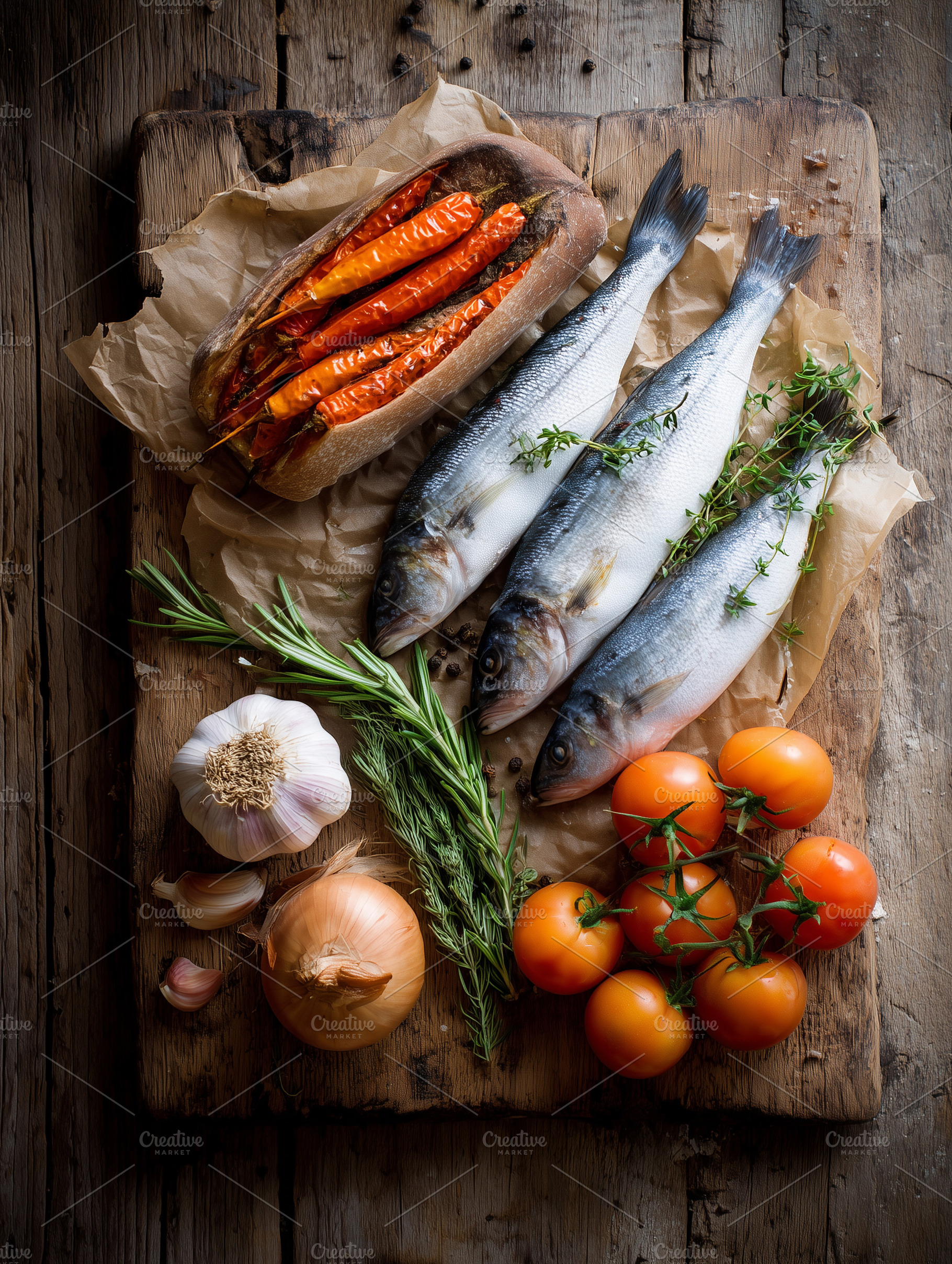 Rustic food still life with fresh, a Food & Drink Photo by MistyDay