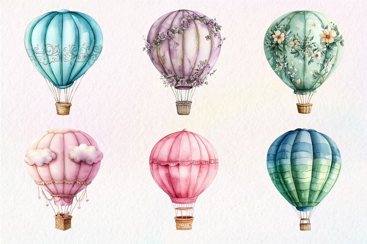 Pastel Hot Air Balloons Clipart, an Illustration by Dream Creation (Photo 3 of 6)