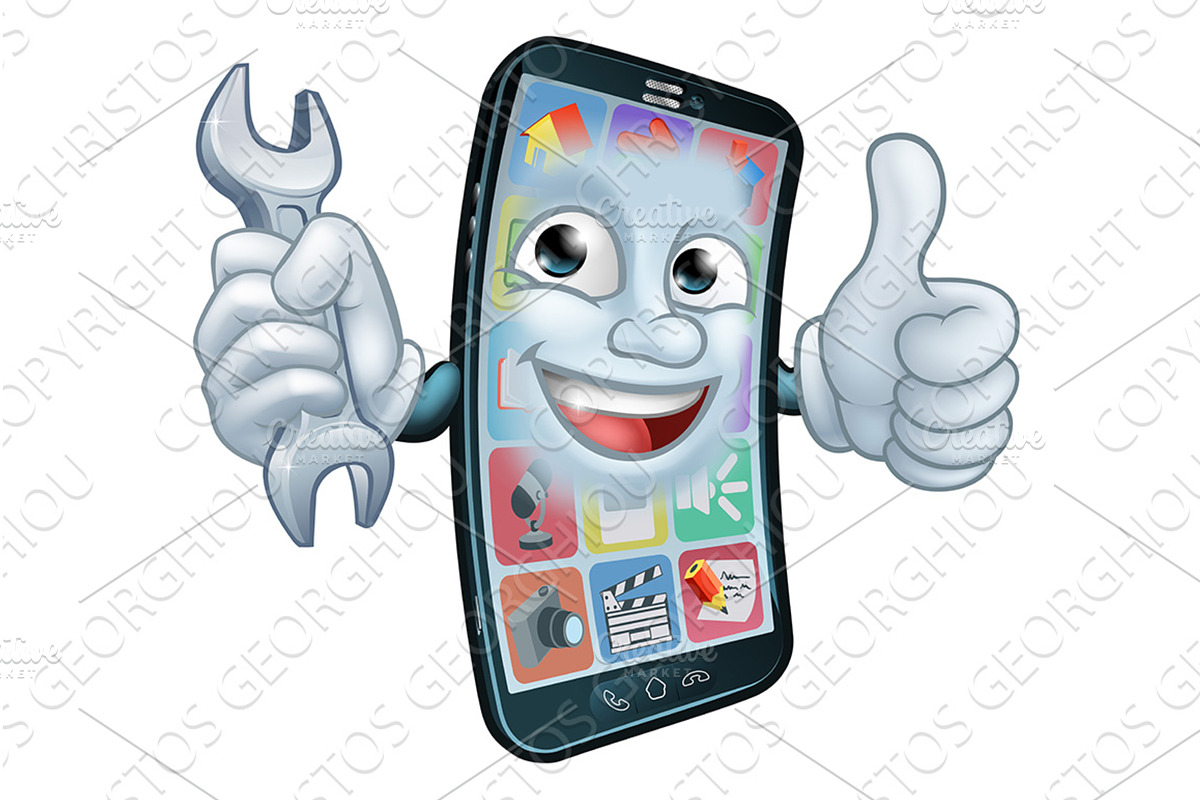 Mobile Phone Repair Spanner Thumbs, a Technology Illustration by Christos Georghiou