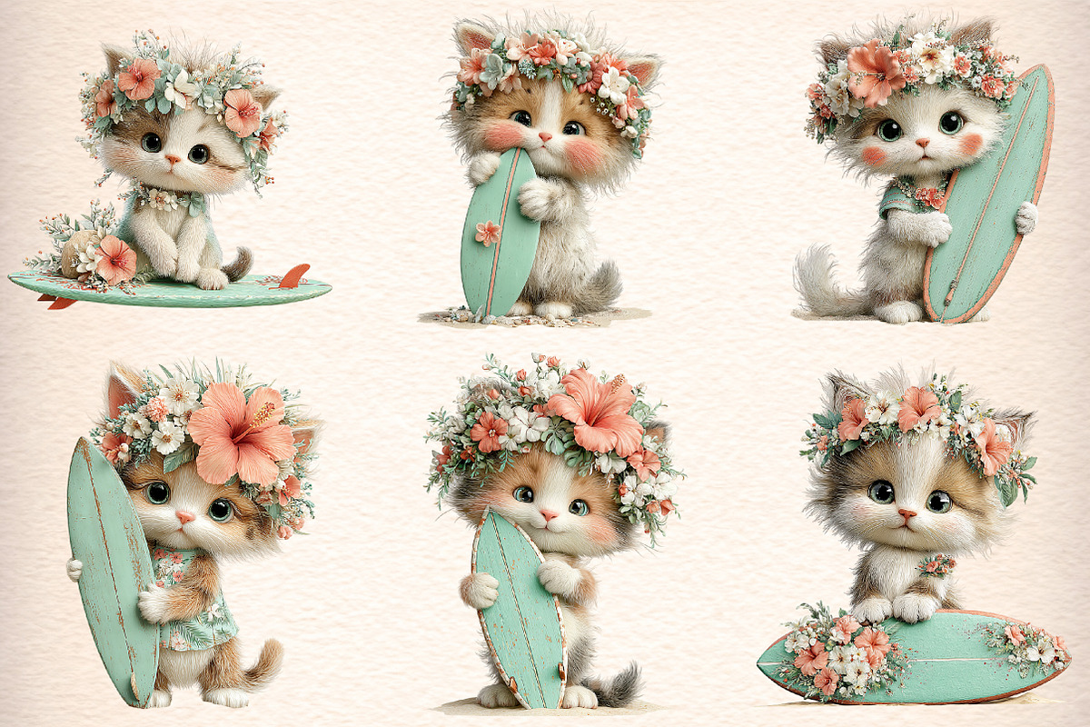 Whimsical Summer Cat Clipart, an Illustration by Digital Artistic99 (Photo 4 of 11)