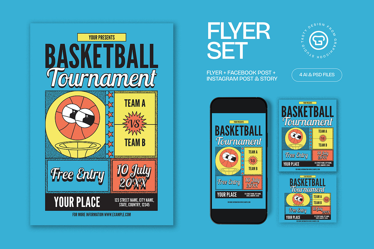 Blue Basketball Tournament Flyer Set, a Flyer Template by graphicook (Photo 1 of 3)