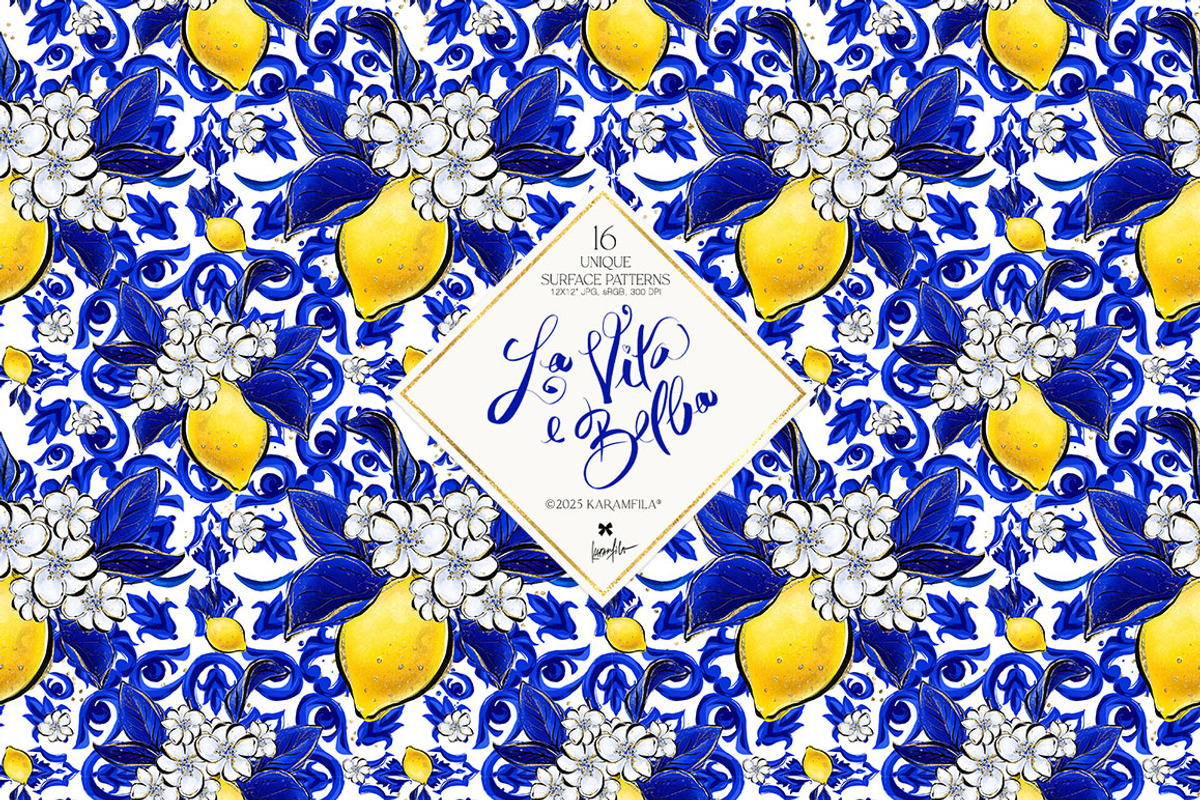 Amalfi Lemons & Mediterranean Tiles, a Pattern Graphic by KaramfilaS (Photo 9 of 23)