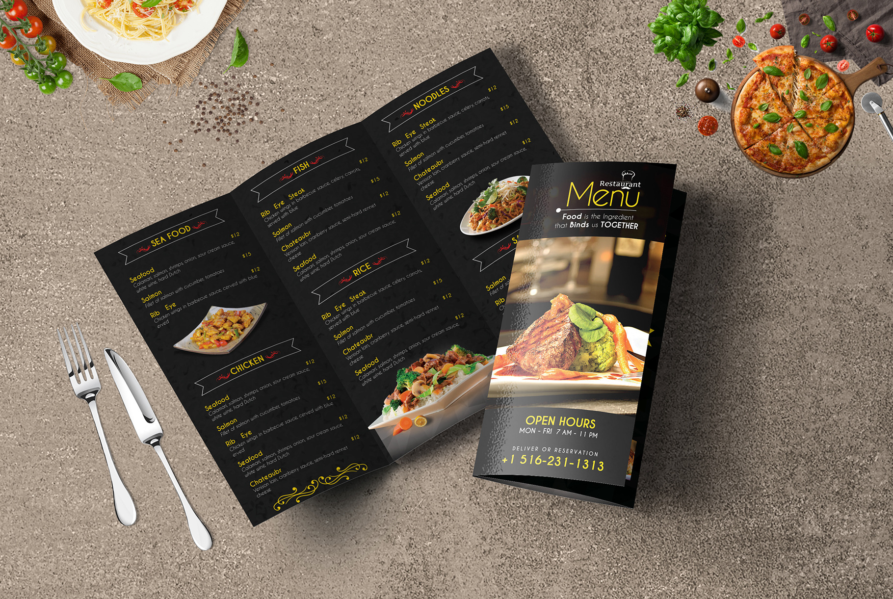 Restaurant Menu Trifold Brochure, a Brochure Template by litoondev