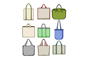 fabric grocery bag set cartoon, an Object Illustration by pikepicture