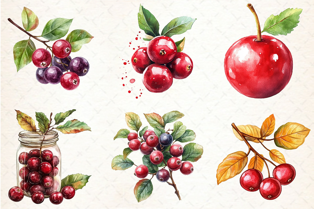 Watercolor Cranberry Clipart, an Illustration by Libby Wishes (Photo 2 of 10)