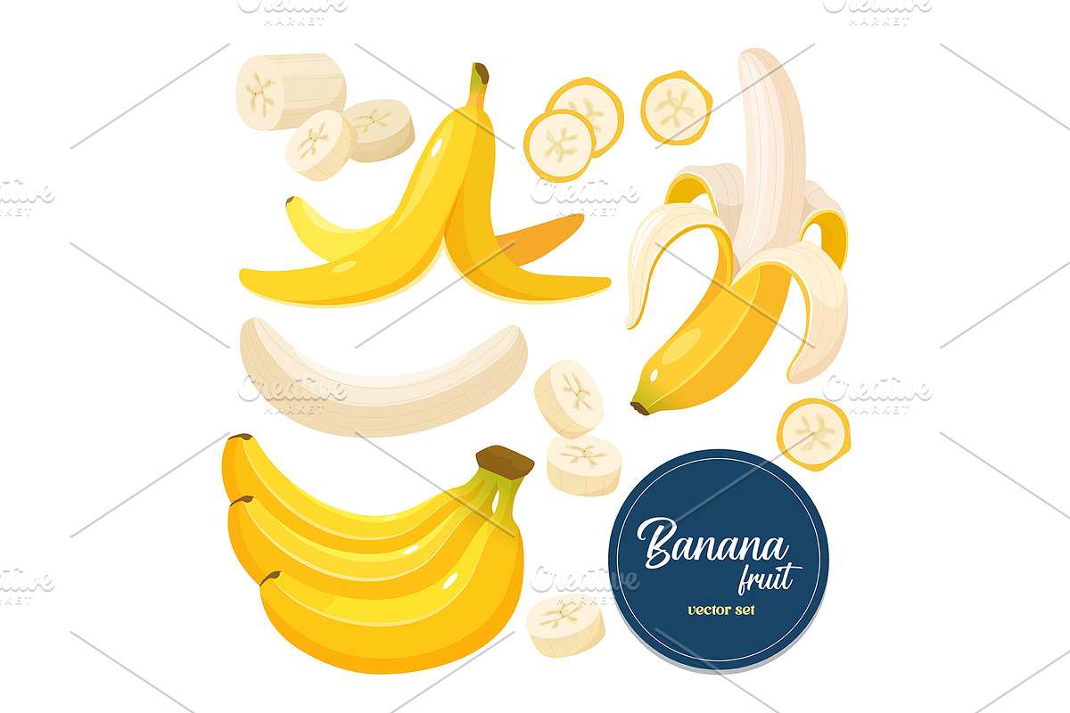 Banana fruit vector collection, a Food Illustration by Elen_Art