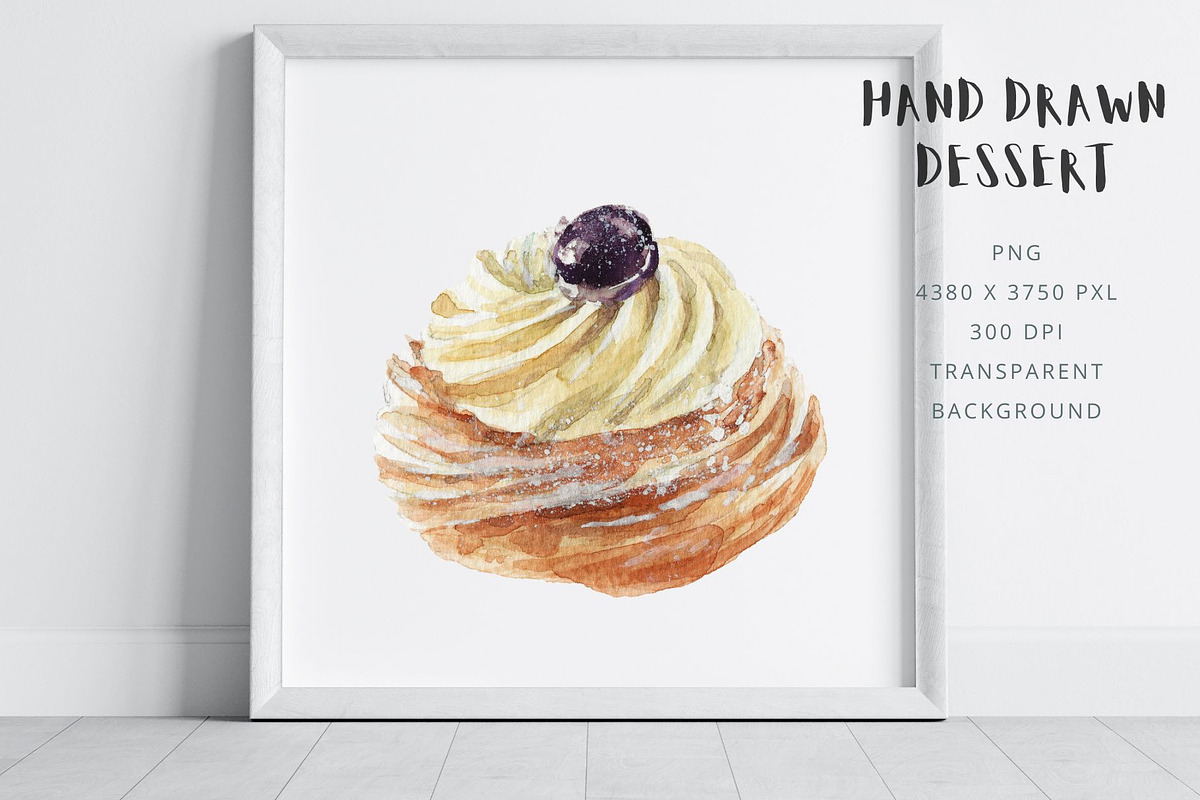 Watercolor Zeppola St Joseph Pastry, a Food Illustration by Kolorata Art (Photo 3 of 3)