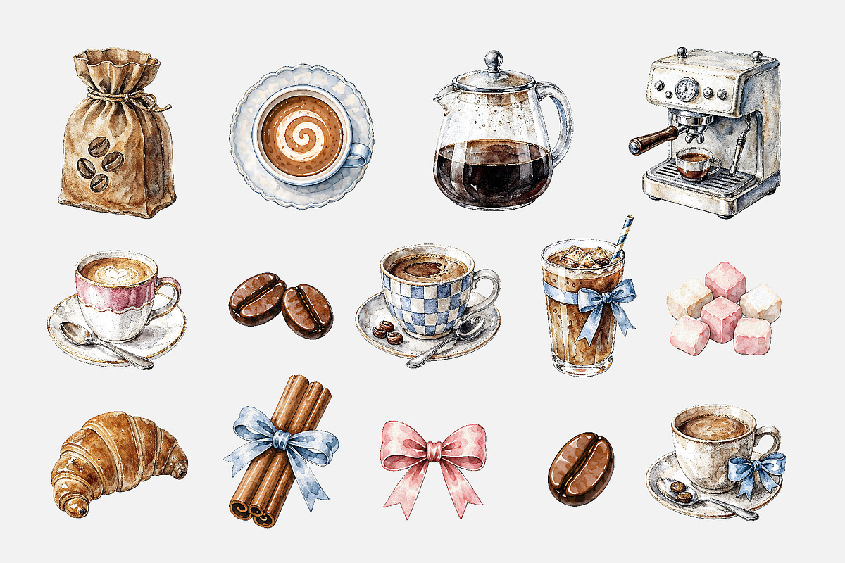 Watercolor Coffee Clipart (46), a Food Illustration by Iryna Denysova (Photo 5 of 8)