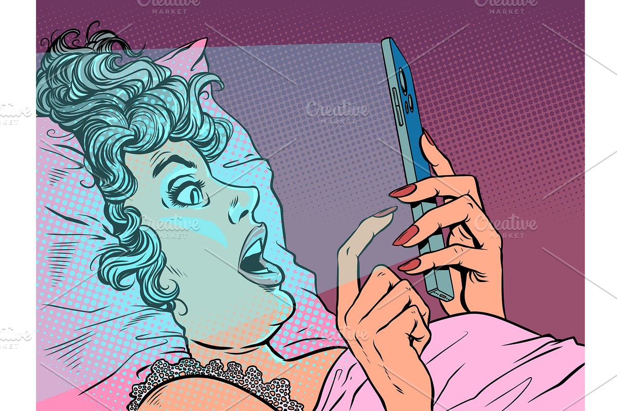 Pop Art Retro A woman in bed staring, a Technology Illustration by studiostoks
