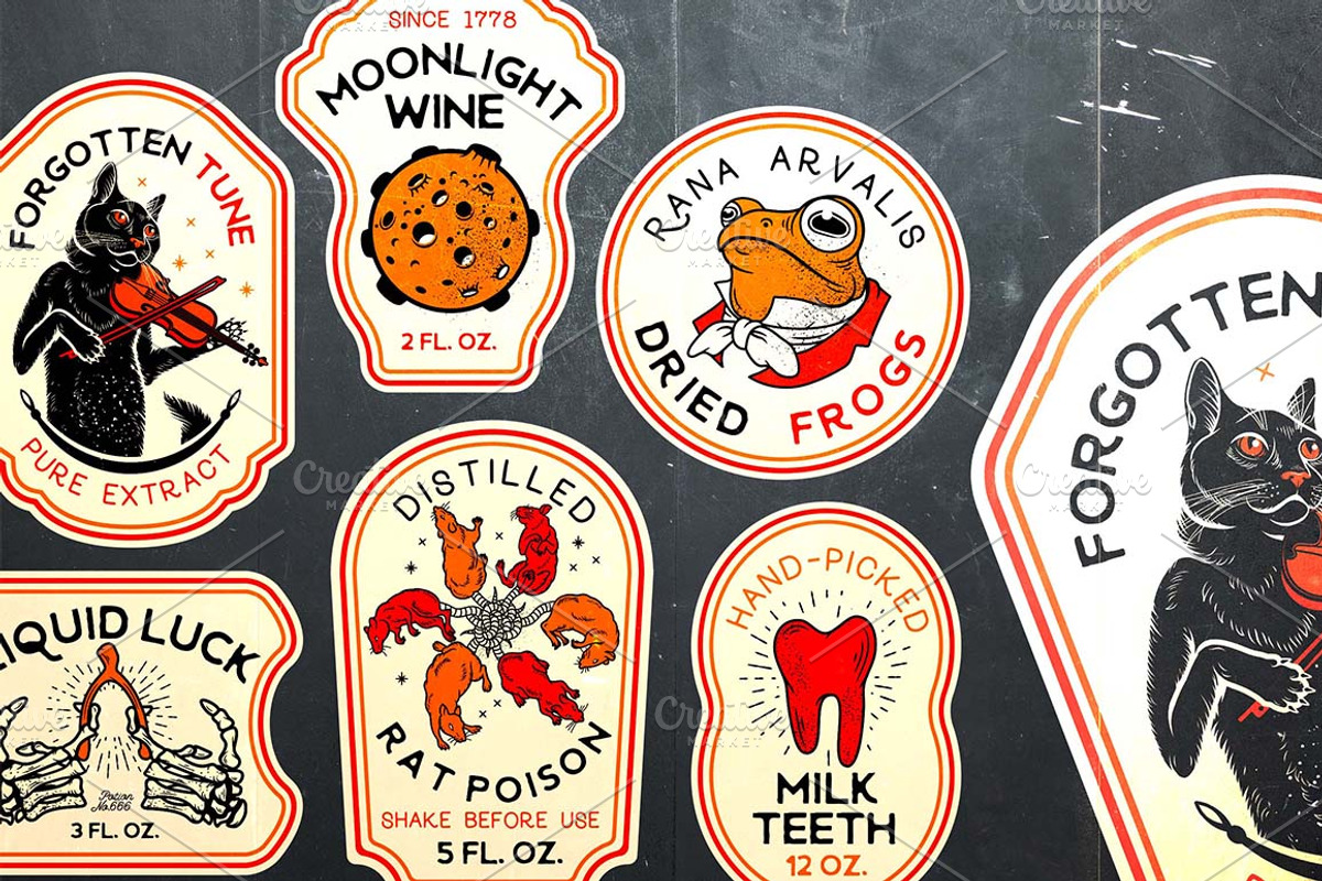 Halloween Bottle Labels, a Food Illustration by Moloko88 (Photo 1 of 5)