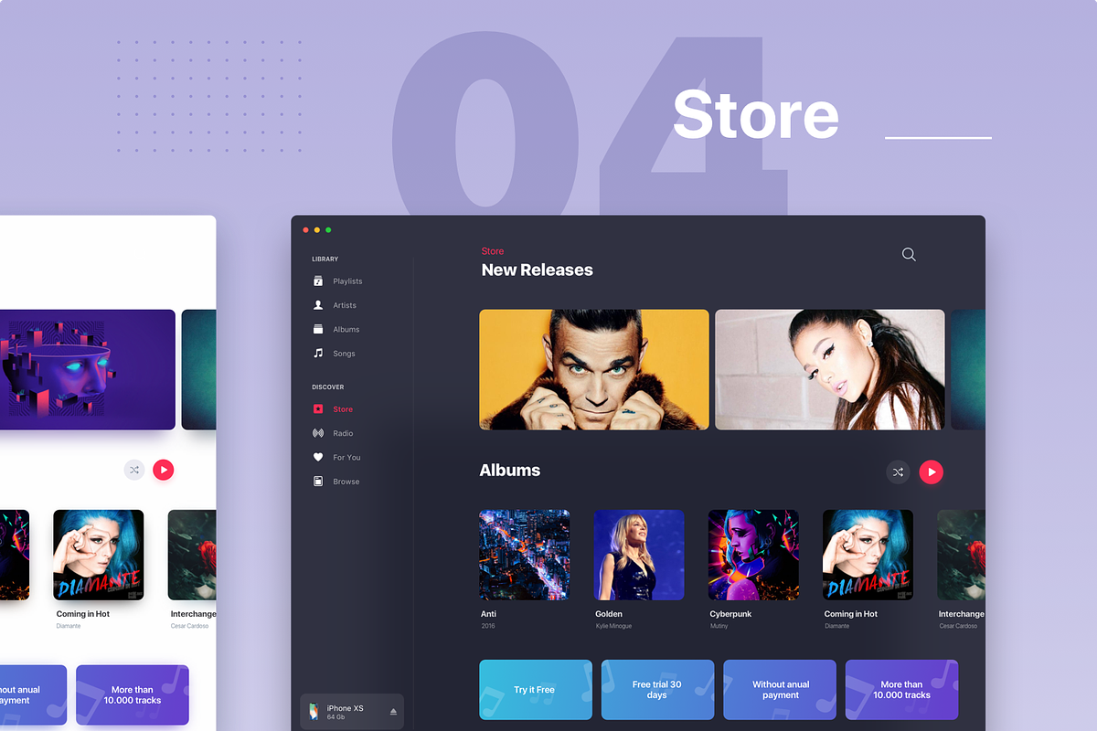 Apple OS Future UI Kit - Music, a Product Mockup by Orizon Design (Photo 8 of 11)