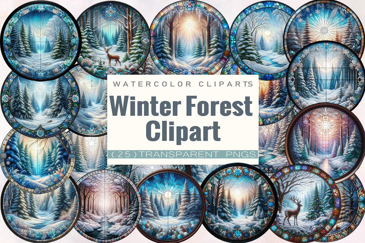 Watercolor Winter Forest Clipart Bun, an Illustration by SVGArt (Photo 1 of 8)