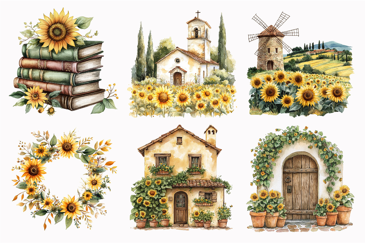 Watercolor Tuscan Sunflower Clipart, a Seasonal Illustration by Design Market (Photo 5 of 5)