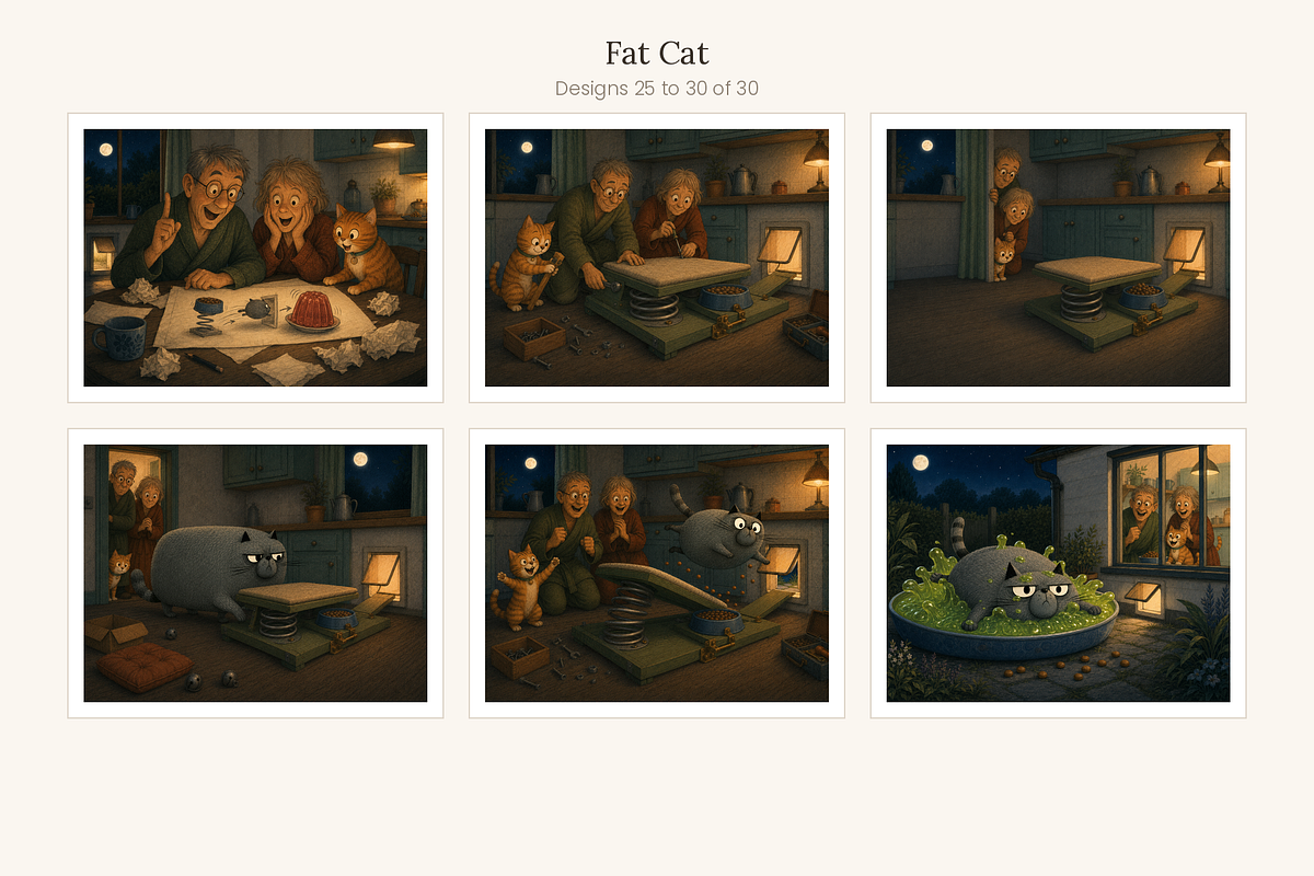 Fat Cat Illustrations, Set 30, an Animal Illustration by LanternkinStudio (Photo 10 of 14)
