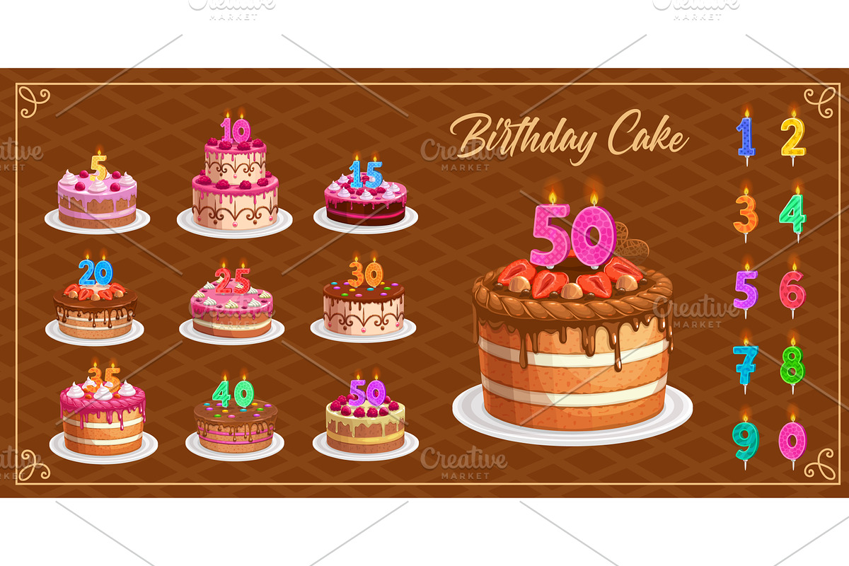 Candles on birthday cakes, an Illustration by Vector Tradition