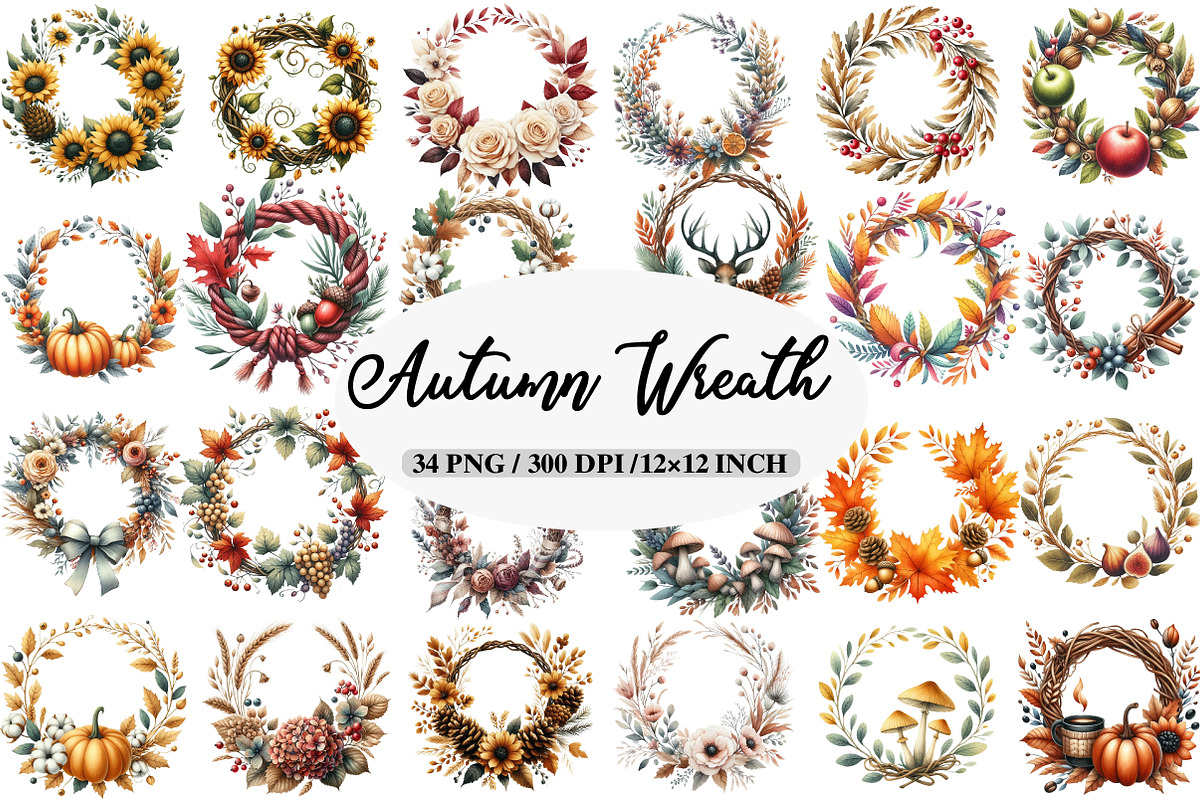 Watercolor Autumn Wreath Clipart, an Illustration by Daily.Designs (Photo 1 of 5)
