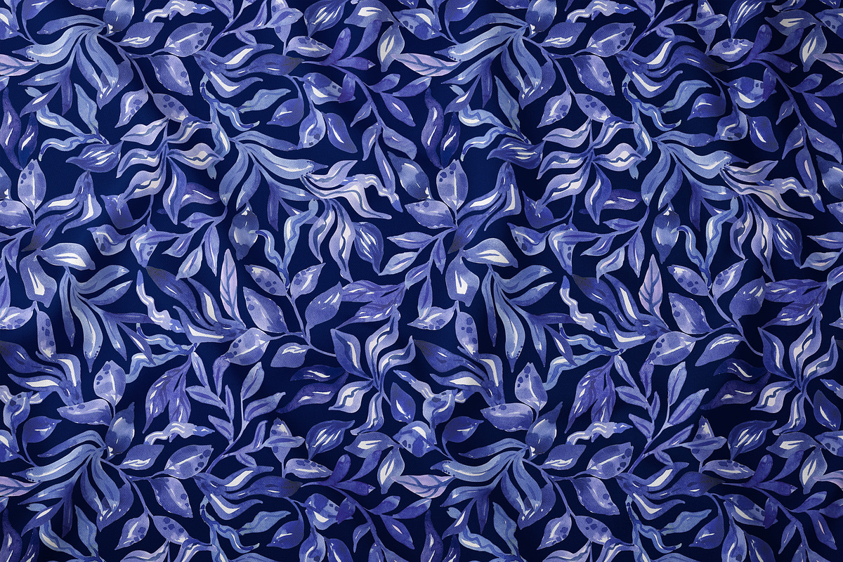 Blue Watercolor Foliage Repeat Print, a Pattern Graphic by SirenaArt (Photo 7 of 17)