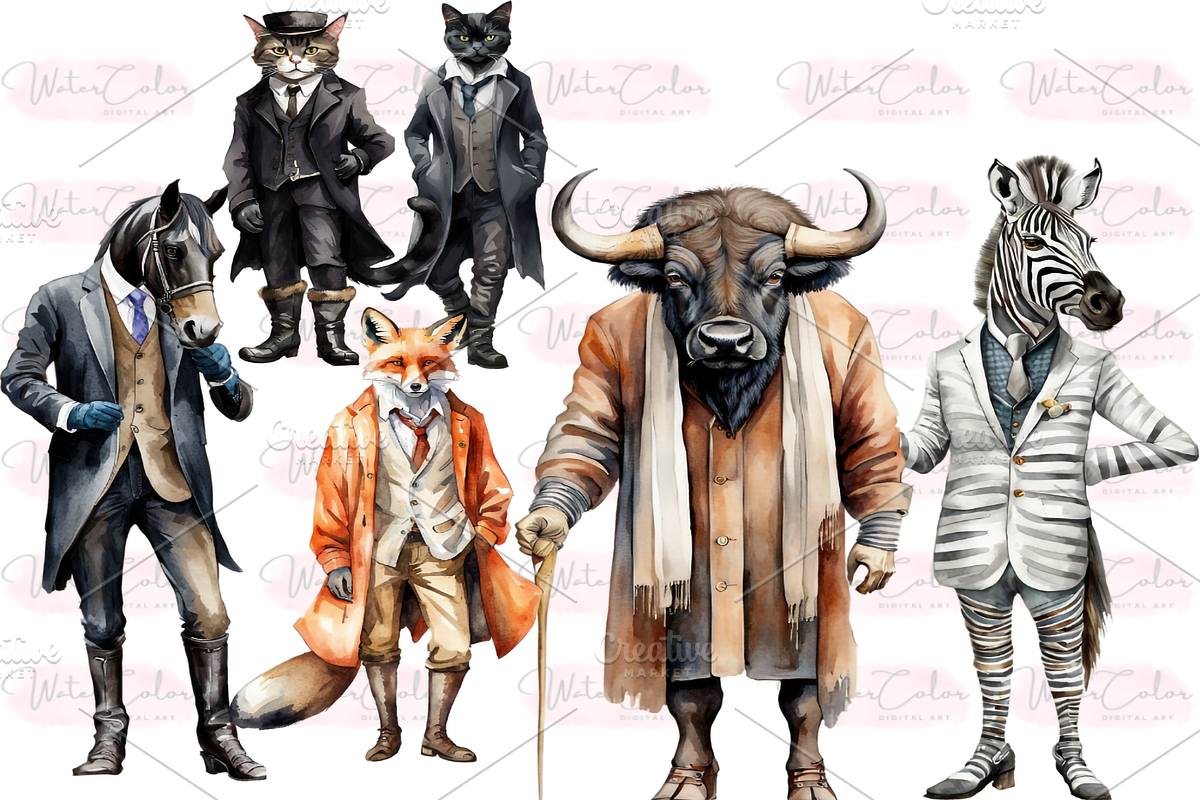 Dressed Animals Collection Clipart, an Animal Illustration by Watercolor Digital (Photo 3 of 7)