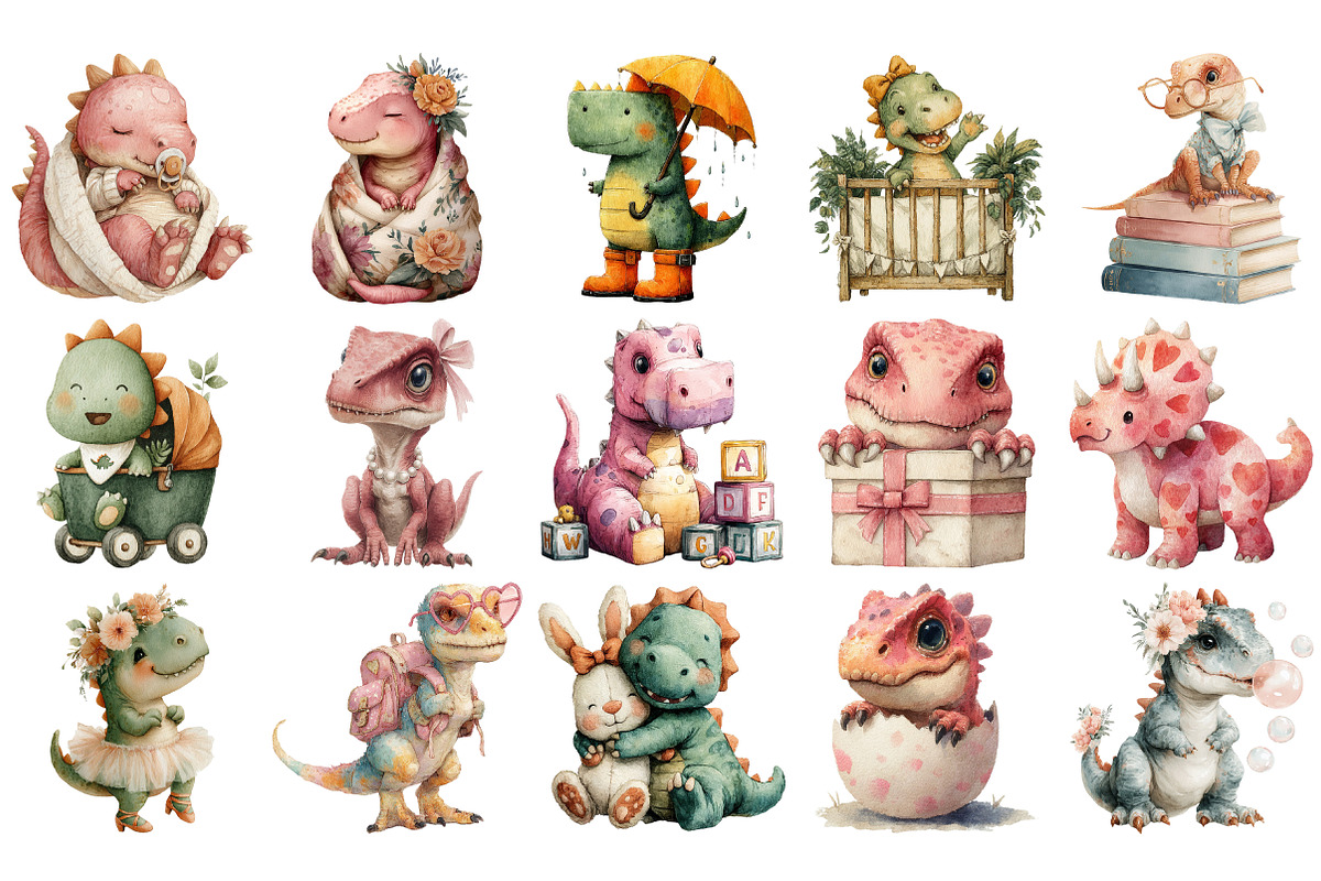 Baby Dinosaur Clipart Bundle, an Illustration by Craft Nest (Photo 2 of 4)