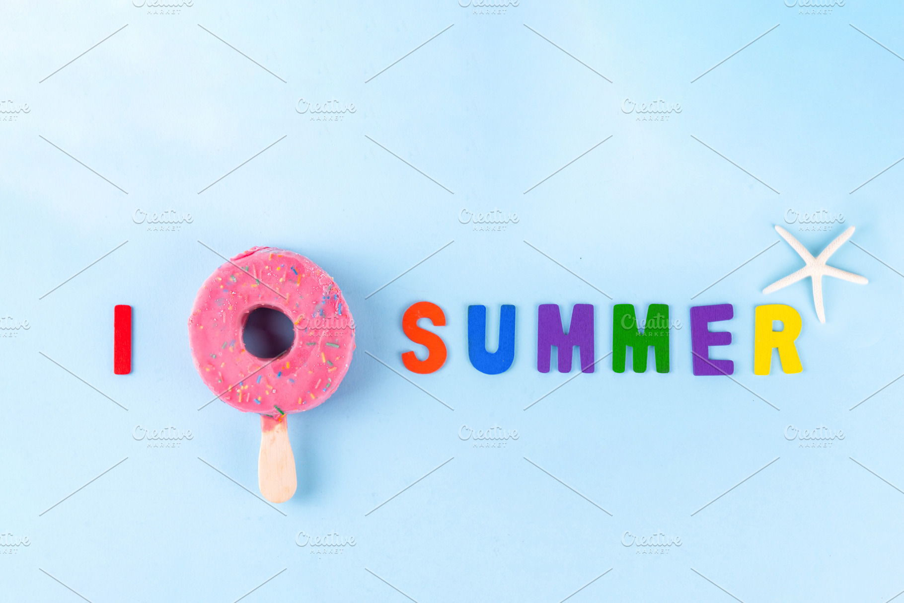 Summer vacation concept with ice cream in form of pink donut lif, a Photo by Rimma