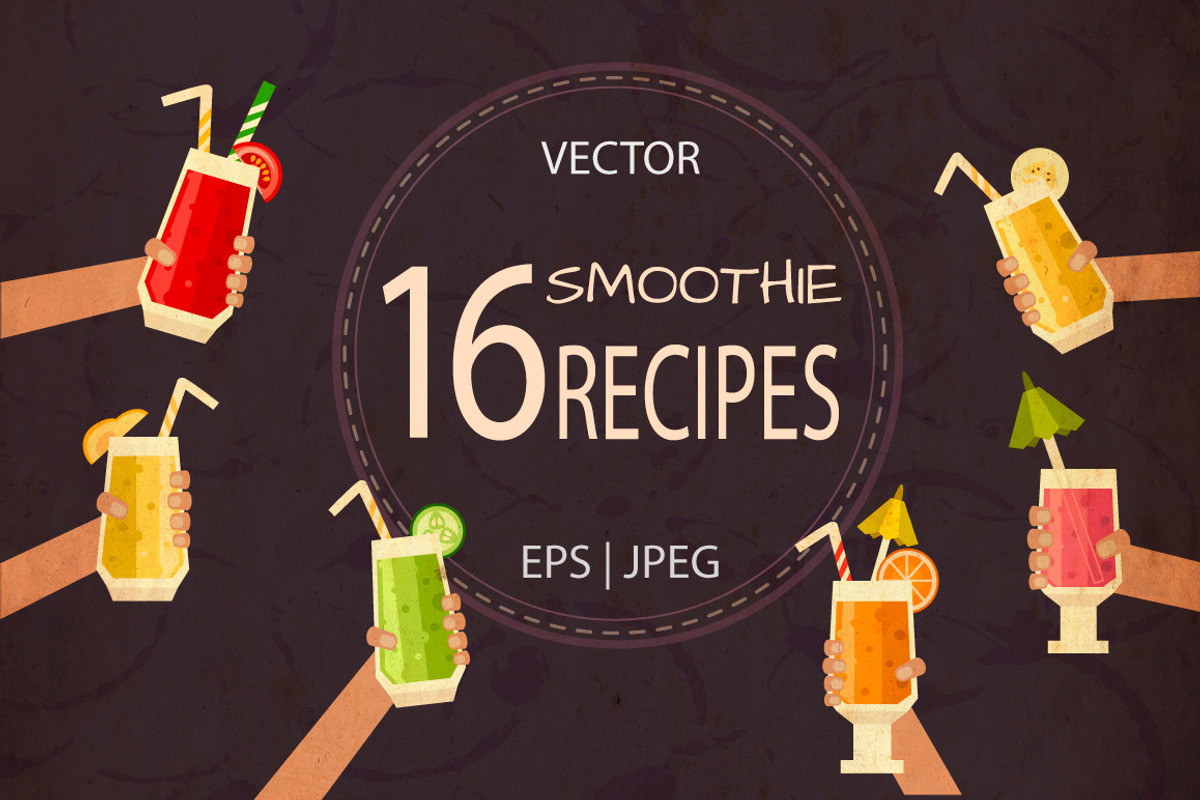 16 vector smoothie recipes, a Food Illustration by Mallinka (Photo 1 of 4)