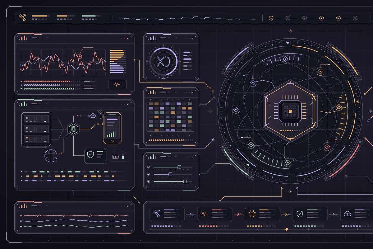 Dark HUD interface with hexagon, a Technology Illustration by ZinetroN (Photo 3 of 3)