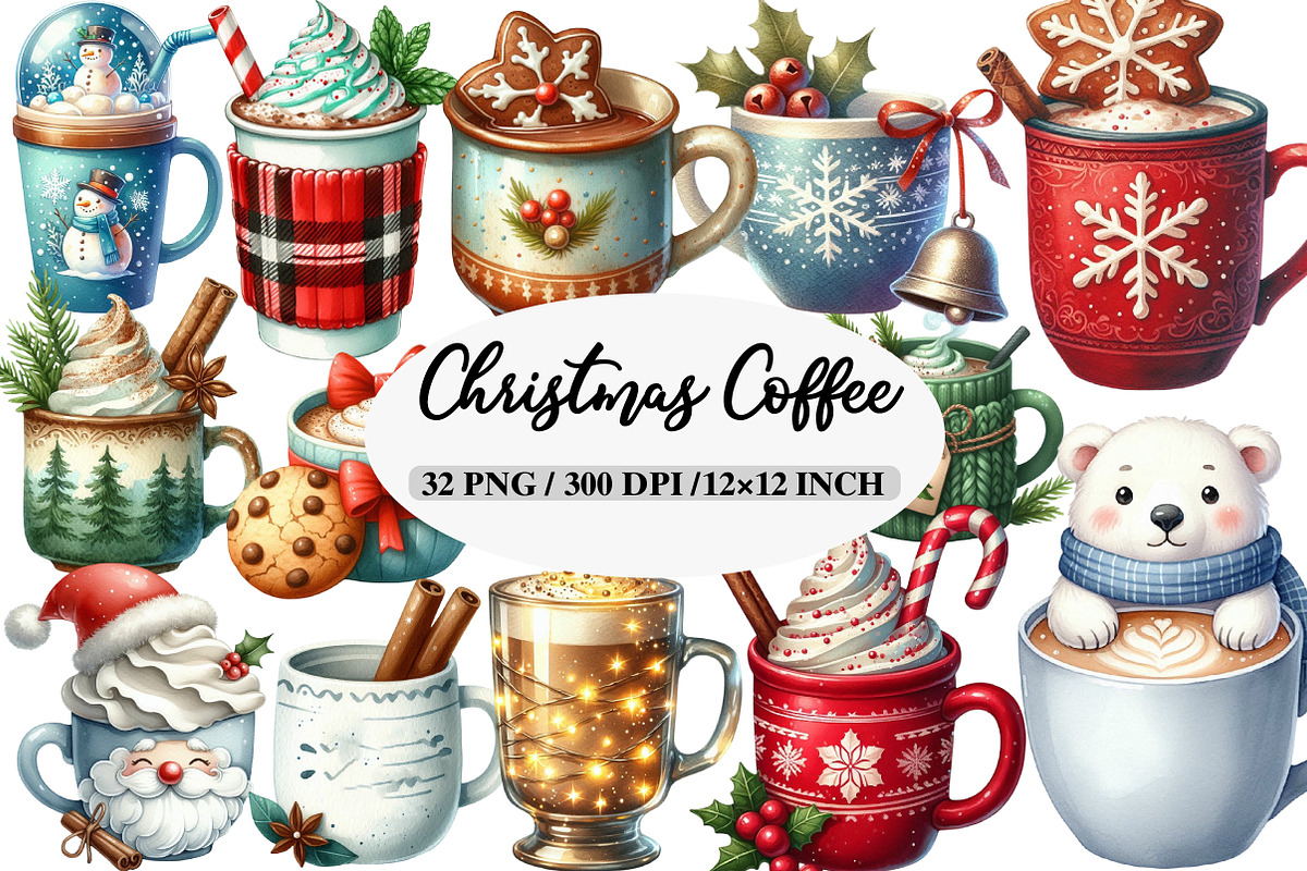 Christmas Coffee Sublimation Clipart, an Illustration by Daily.Designs (Photo 1 of 5)