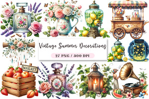 Vintage Summer Decorations Clipart, a Seasonal Illustration by DreamArtGraphic