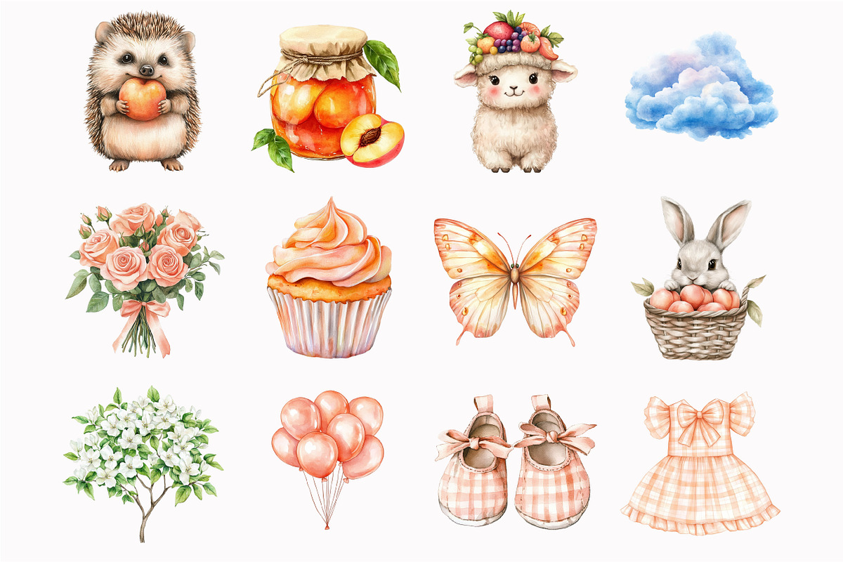 Watercolor Sweet Peach Clipart, a Seasonal Illustration by Design Market (Photo 4 of 4)
